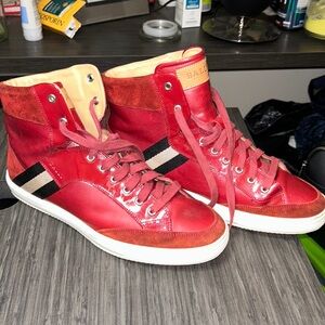Red patten, leather trim, leather and suede trim Ballys shoes ..